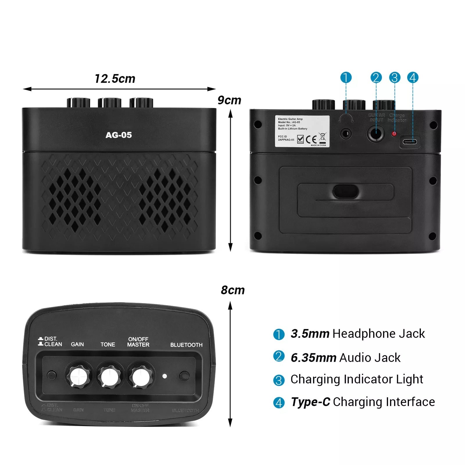 Amplifier Guitar Điện Mini Aroma AG-05 - Combo-Mai Nguyên Music