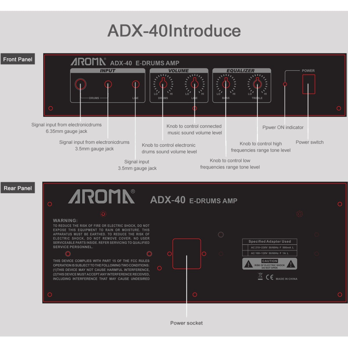 Amplifier Trống Điện Aroma ADX-40S-Mai Nguyên Music