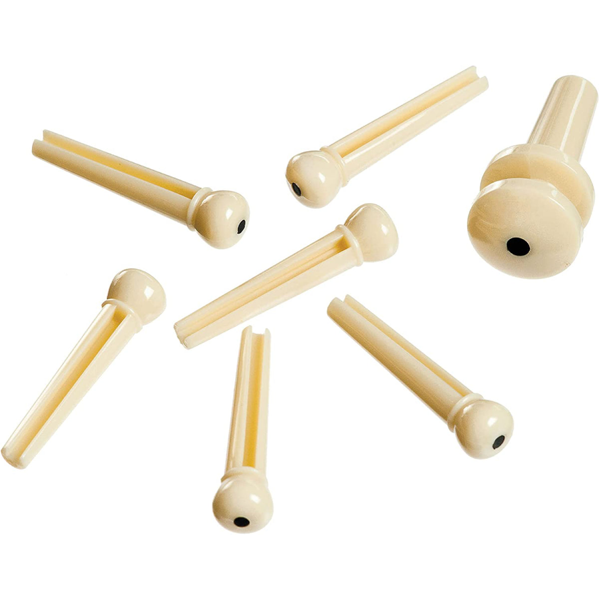 D'Addario PWPS12 Molded Bridge Pins with End Pin, Set of 7, Ivory with Black Dot-Mai Nguyên Music
