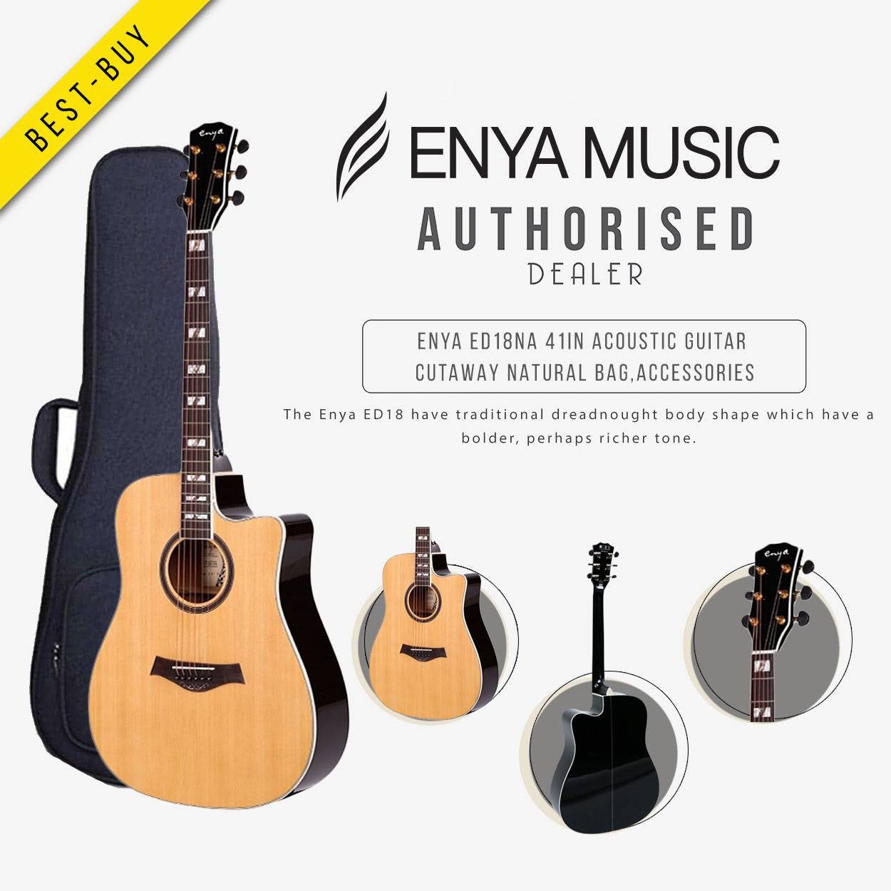 Đàn Guitar Acoustic Enya ED-18 - Size 41"-Mai Nguyên Music