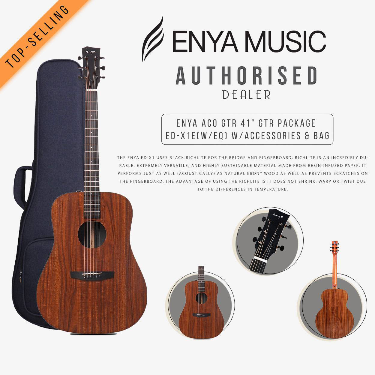 Đàn Guitar Acoustic Enya ED-X1 EQ - Size 41"-Mai Nguyên Music
