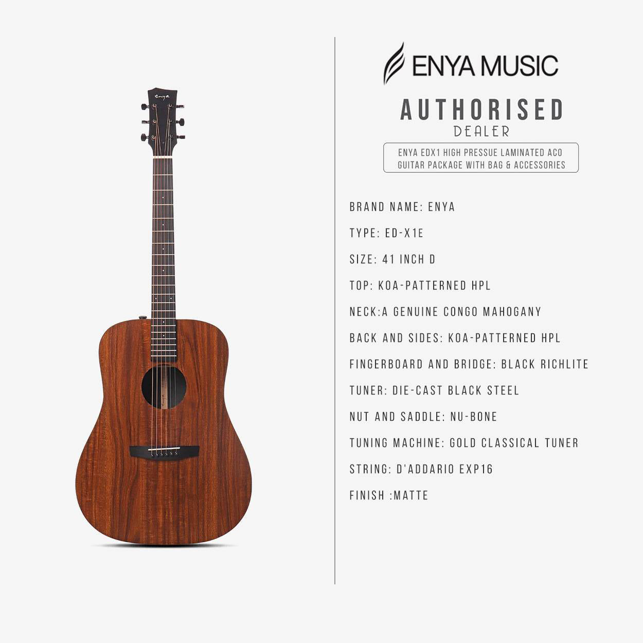 Đàn Guitar Acoustic Enya ED-X1 EQ - Size 41"-Mai Nguyên Music