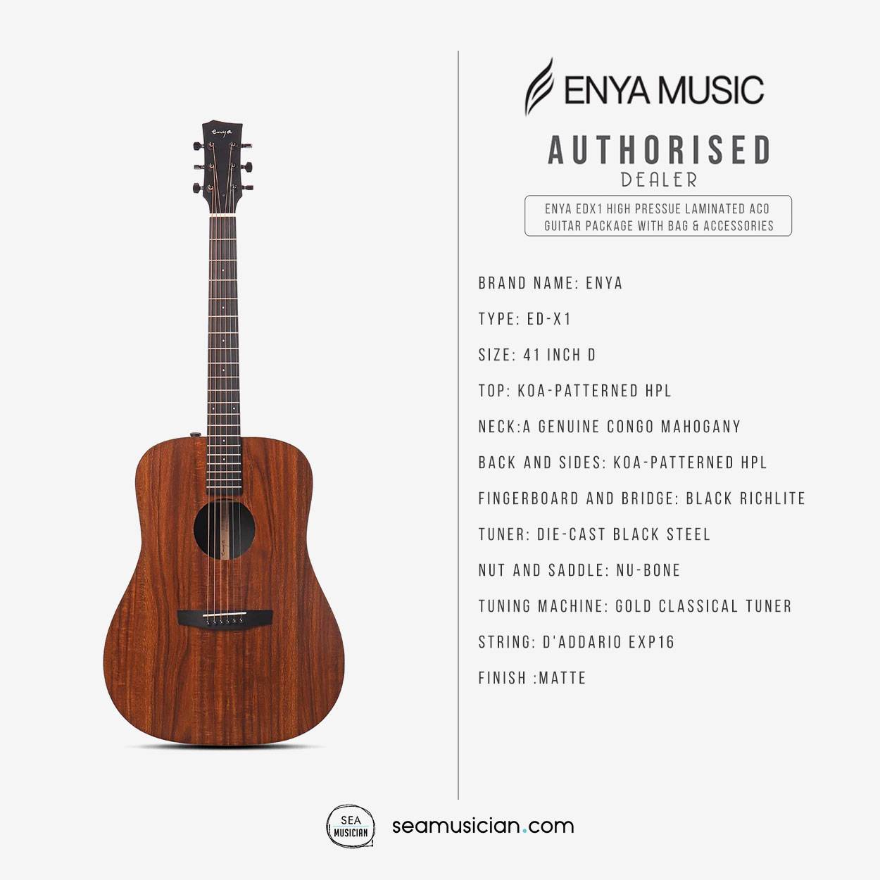 Đàn Guitar Acoustic Enya ED-X1 - Size 41"-Mai Nguyên Music