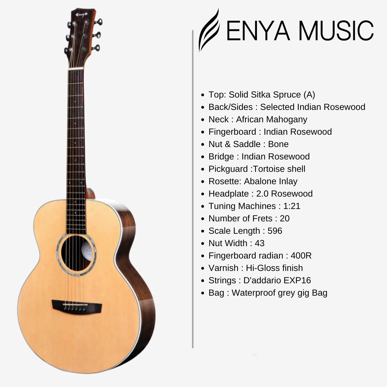 Đàn Guitar Acoustic Enya EM-Q1 - Size 36"-Mai Nguyên Music