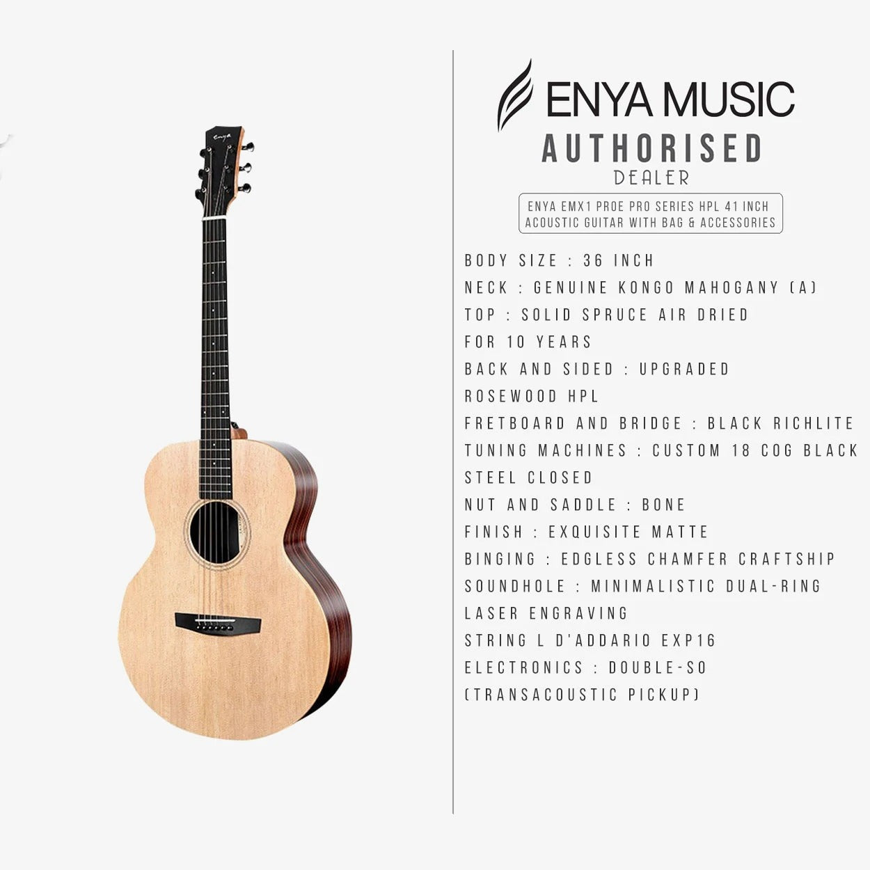 Đàn Guitar Acoustic Enya EM-X1 Pro EQ AcousticPlus - Size 36"-Mai Nguyên Music