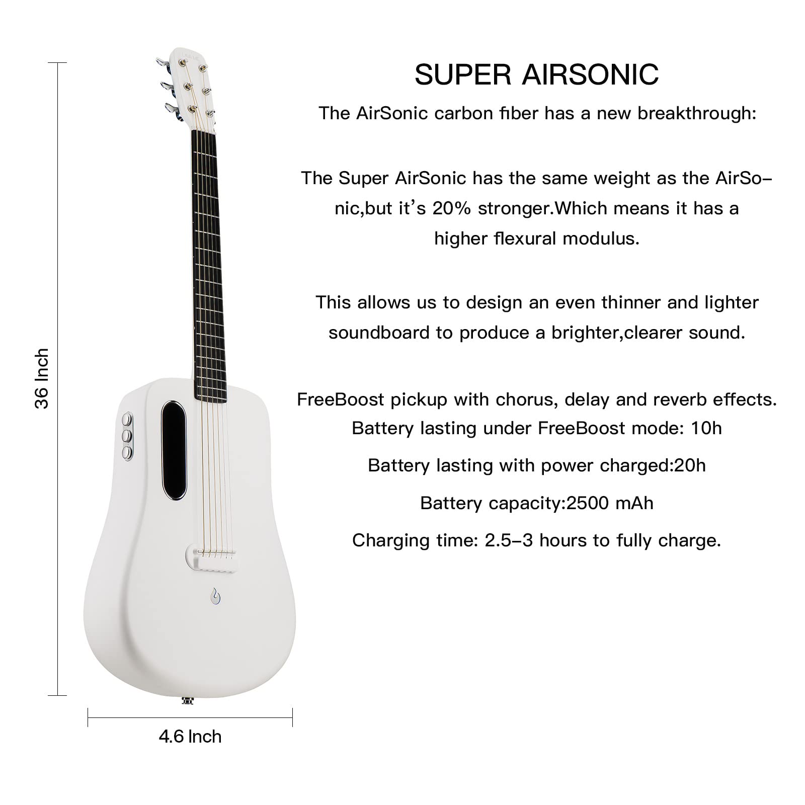 Đàn Guitar Acoustic LAVA ME 2 Size 36 w/Effect, White-Mai Nguyên Music