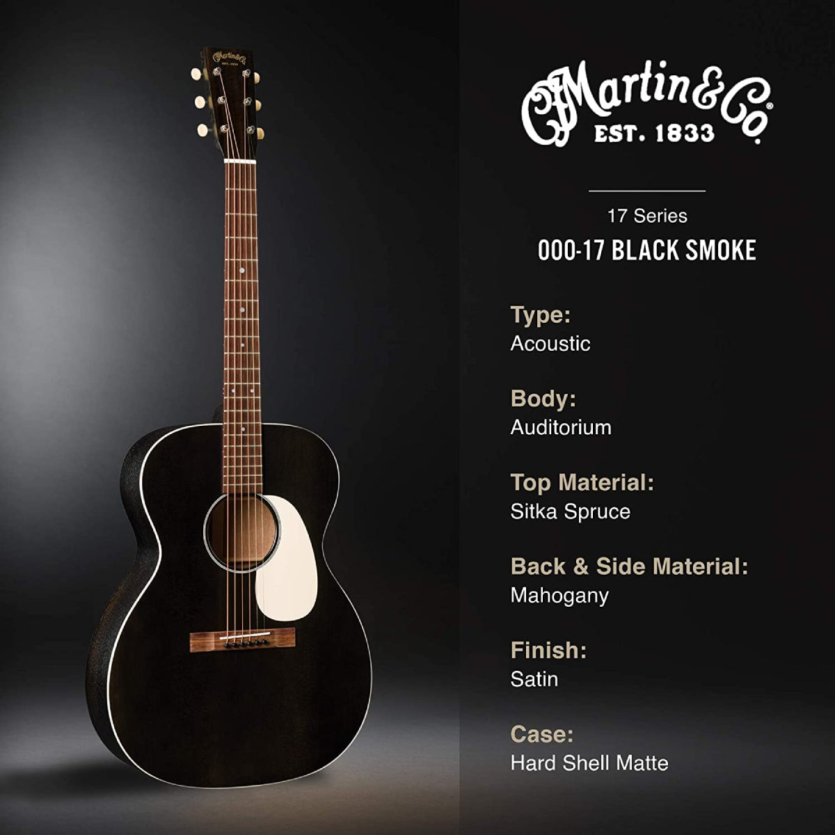 Đàn Guitar Acoustic Martin 000-17 Sitka Spruce 17 Series w/Case, Black Smoke-Mai Nguyên Music