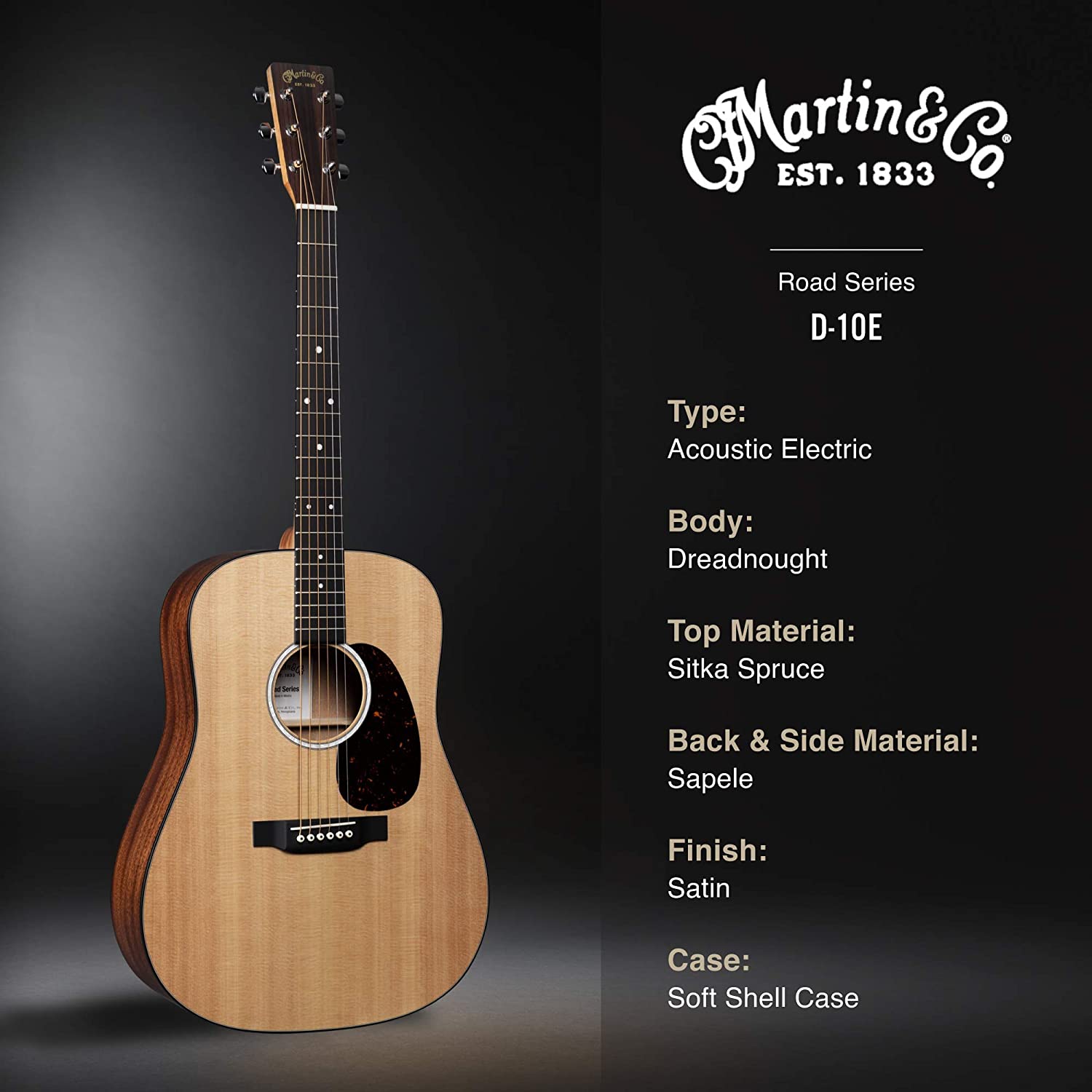 Đàn Guitar Acoustic Martin D-10E Sitka Spruce Road Series w/Soft Case-Mai Nguyên Music