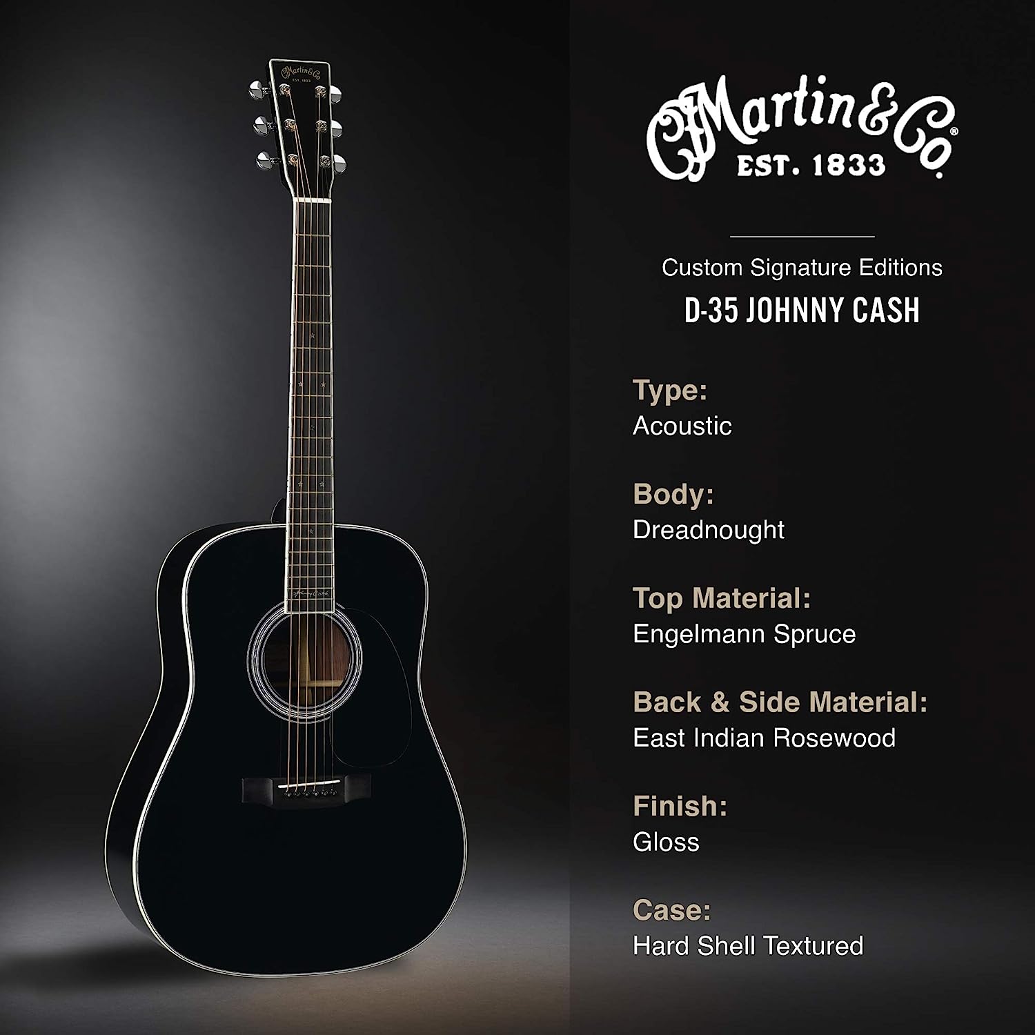 Đàn Guitar Acoustic Martin D-35 Johnny Cash, Black w/Case-Mai Nguyên Music