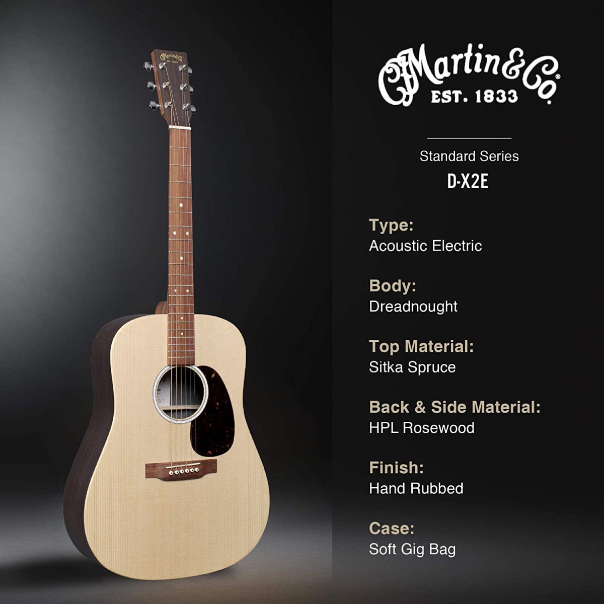 Đàn Guitar Acoustic Martin D-X2E Rosewood X Series w/Bag-Mai Nguyên Music