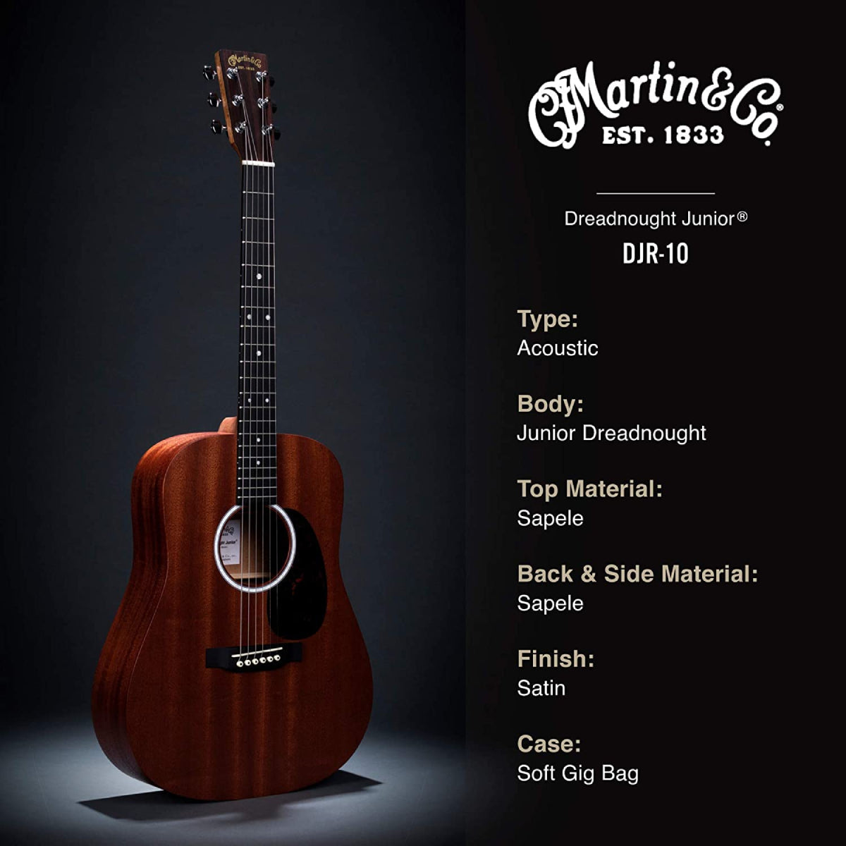 Đàn Guitar Acoustic Martin DJr-10 Sapele Junior Series w/Bag-Mai Nguyên Music