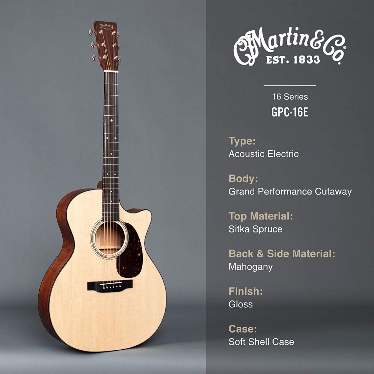 Đàn Guitar Acoustic Martin GPC-16E Mahogany 16 Series w/Soft Case-Mai Nguyên Music