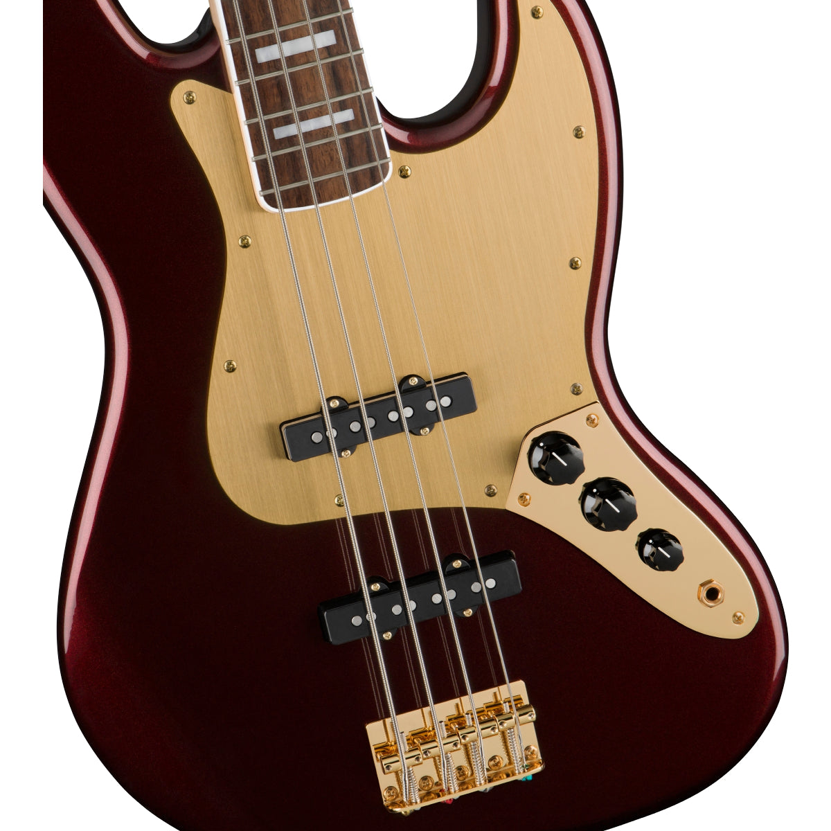Đàn Guitar Bass 4-dây Squier 40th Anniversary Jazz Bass Gold Edition, LRL FB, Ruby Red Metallic-Mai Nguyên Music