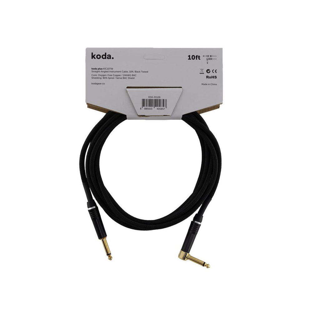 Dây Cáp Kết Nối Koda Plus KIC10TW Straight-Angled Instrument, 10ft, Black Tweed-Mai Nguyên Music