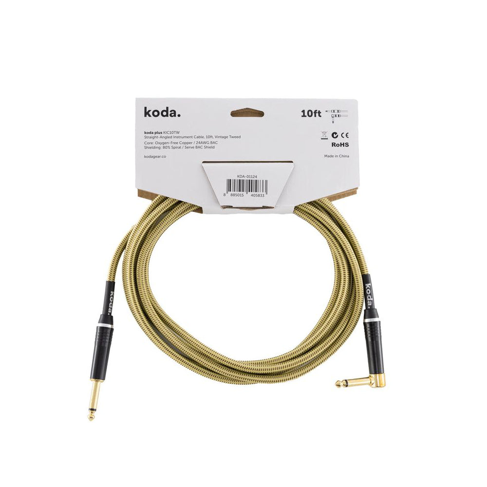 Dây Cáp Kết Nối Koda Plus KIC10TW Straight-Angled Instrument, 10ft, Vintage Tweed-Mai Nguyên Music