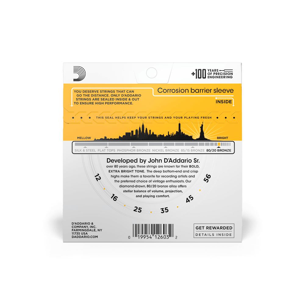 Dây Đàn Guitar Acoustic D'Addario EJ14 80/20 Bronze, Light Top/Medium Bottom/Bluegrass, 12-56-Mai Nguyên Music