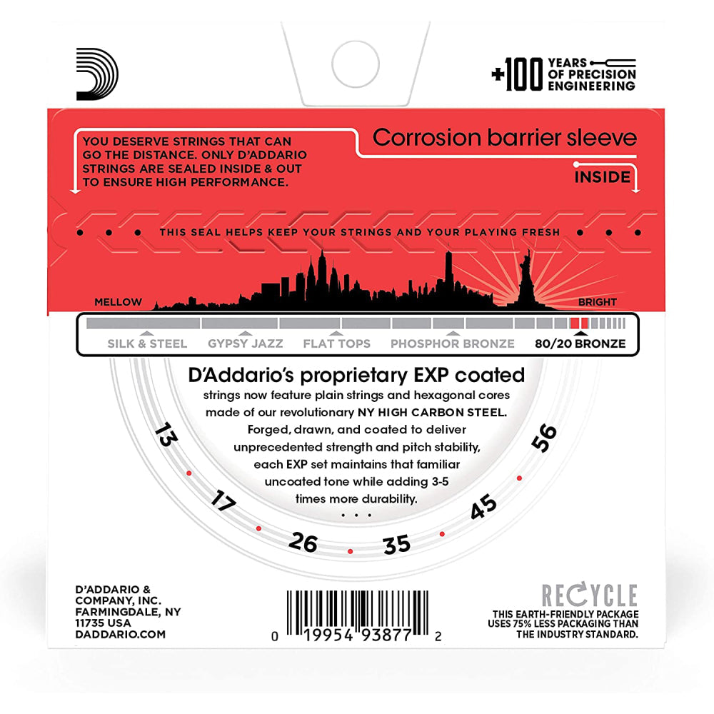 Dây Đàn Guitar Acoustic D'Addario EXP12 Coated 80/20 Bronze, Medium, 13-56-Mai Nguyên Music