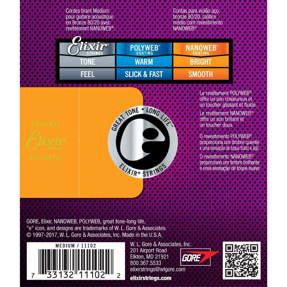 Dây Đàn Guitar Acoustic Elixir 11102 Nanoweb 80/20 Bronze 13-56-Mai Nguyên Music