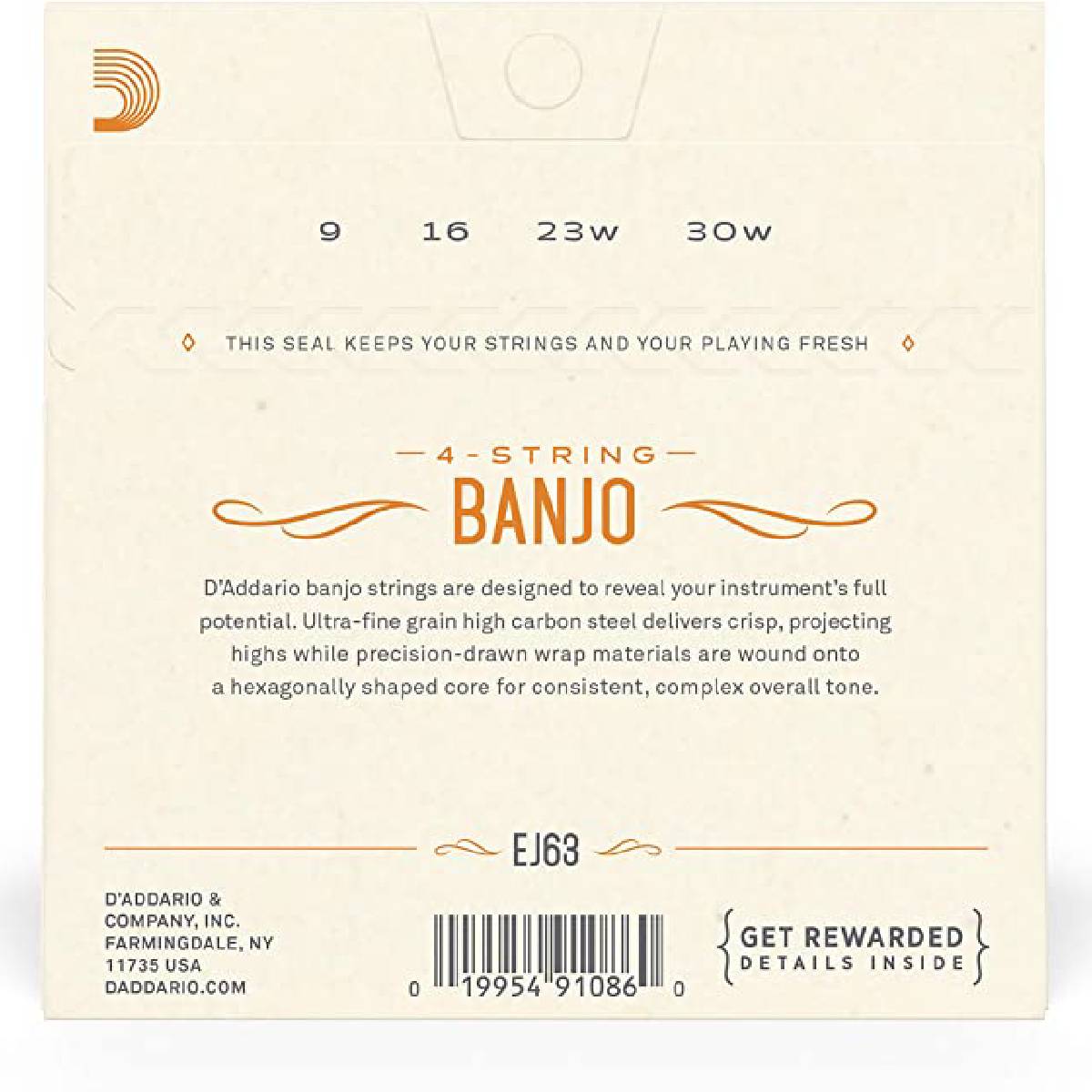 Dây Đàn Guitar D'Addario EJ63 Nickel Wound Loop End Tenor Banjo Strings, Medium, 009-030-Mai Nguyên Music