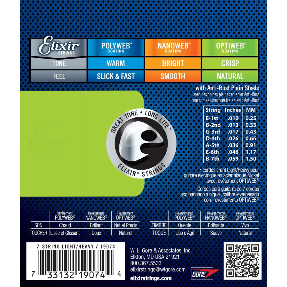 Dây Đàn Guitar Điện Elixir 19074 Optiweb Light-Heavy 7-String, 10-59-Mai Nguyên Music