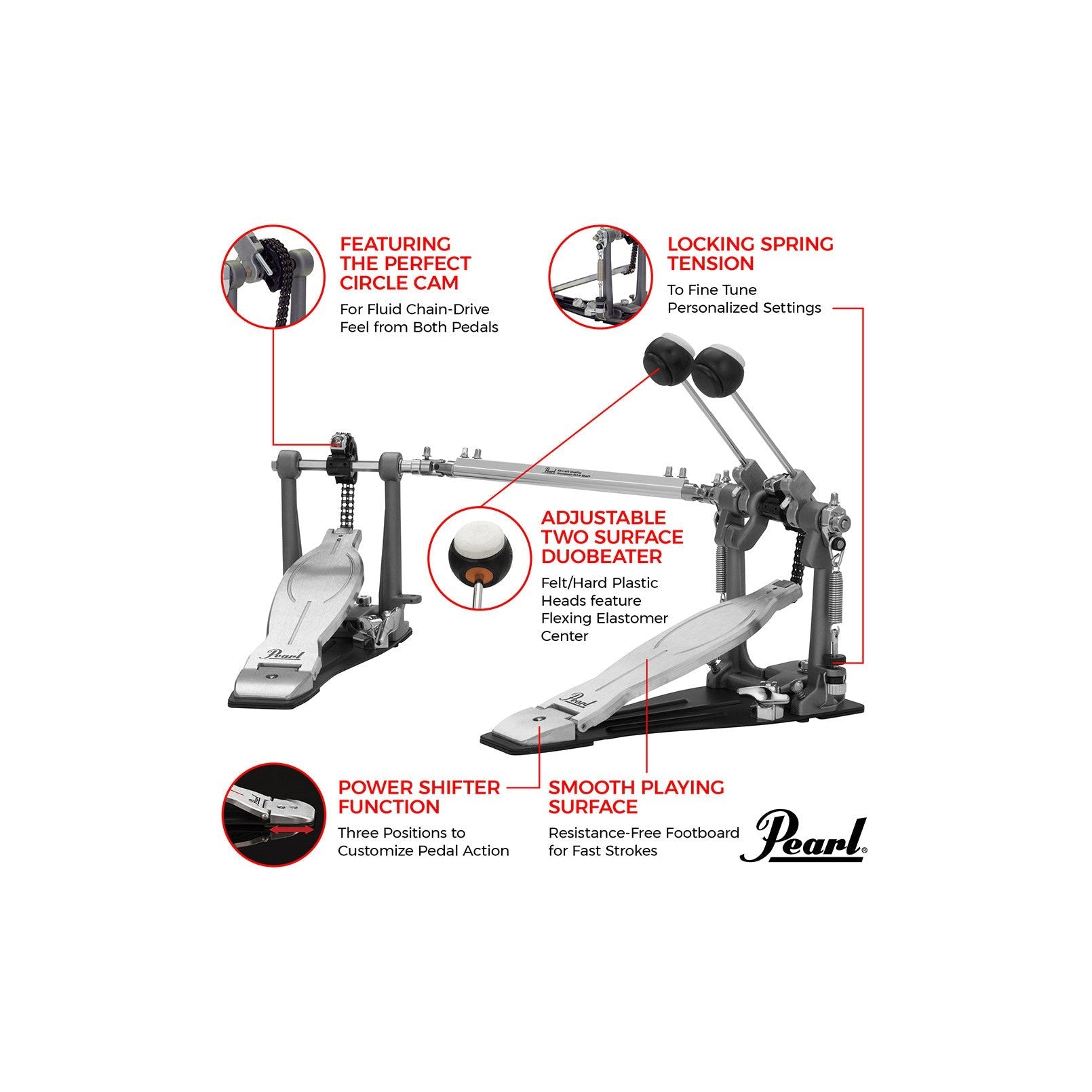 Pedal Đôi Trống Bass Pearl P1032 Eliminator Solo Black-Mai Nguyên Music