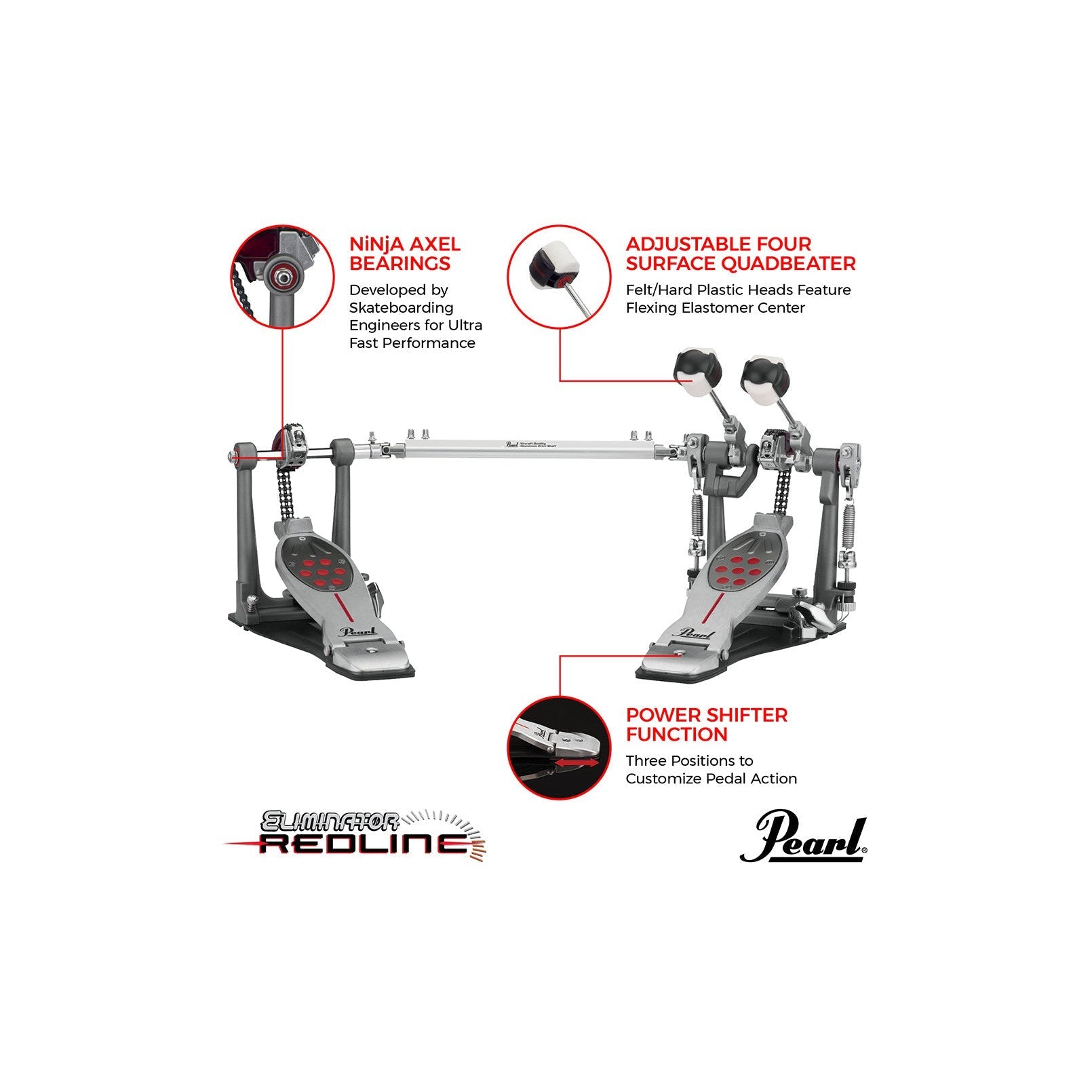 Pedal Đôi Trống Bass Pearl P2052C Eliminator Redline Chain-Mai Nguyên Music