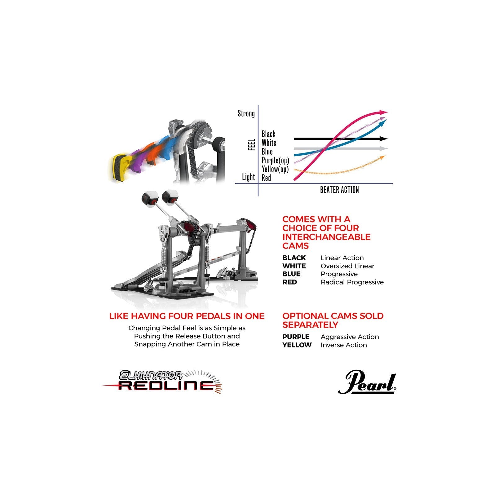 Pedal Đôi Trống Bass Pearl P2052C Eliminator Redline Chain-Mai Nguyên Music