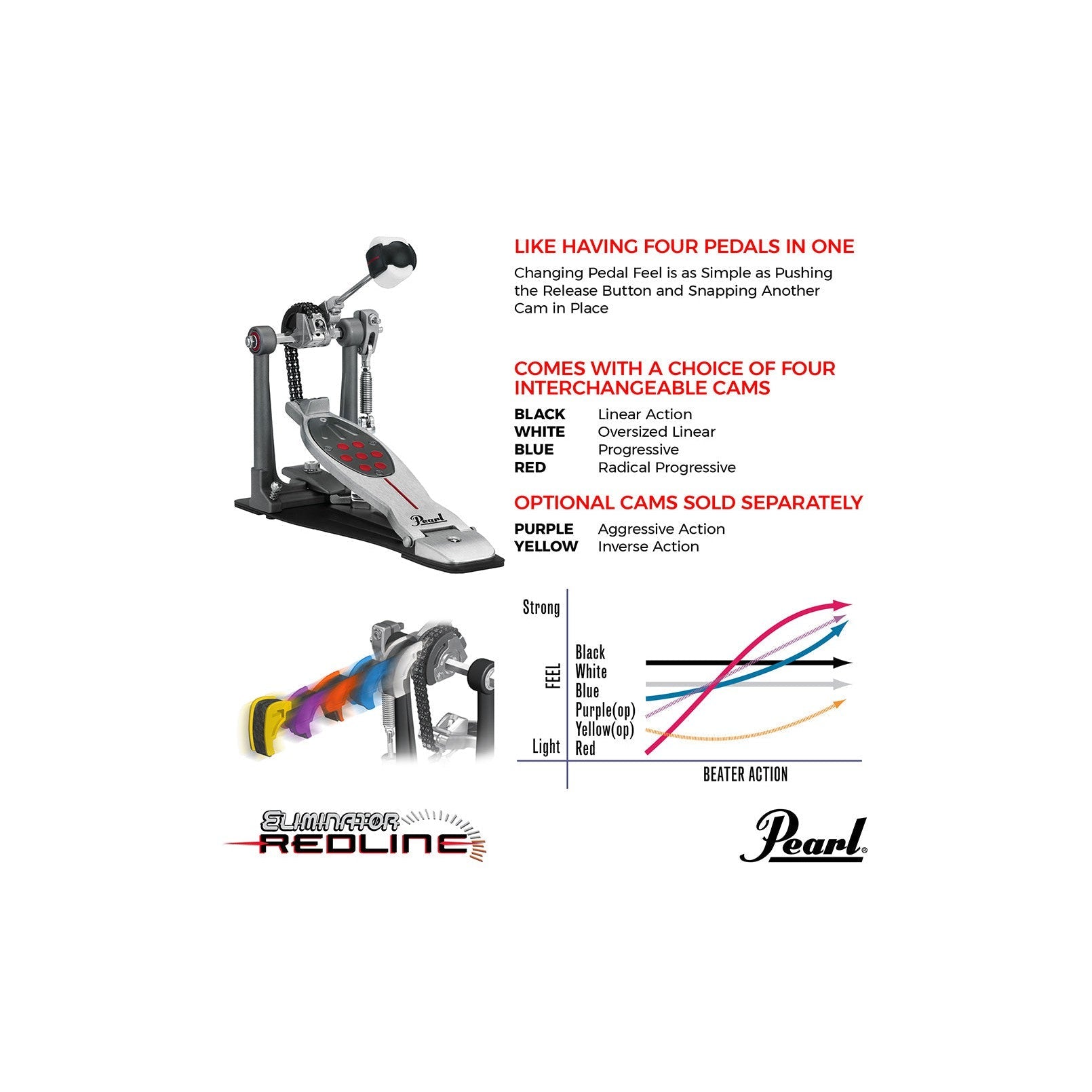 Pedal Đơn Trống Bass Pearl P2050C Eliminator Redline Chain-Mai Nguyên Music