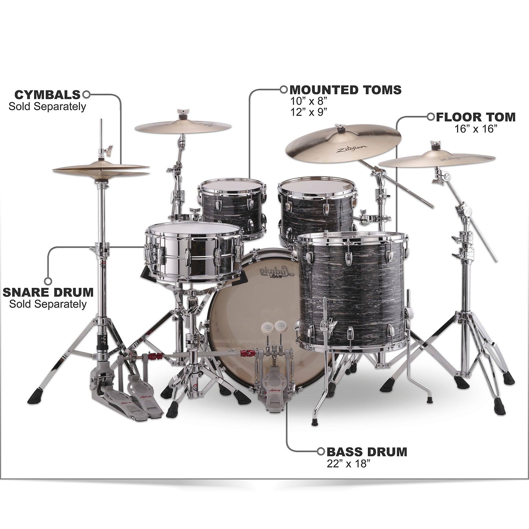 Trống Cơ Ludwig Classic Maple Mod 4-PC Shell Pack (22"/10"/12"/16")-Mai Nguyên Music
