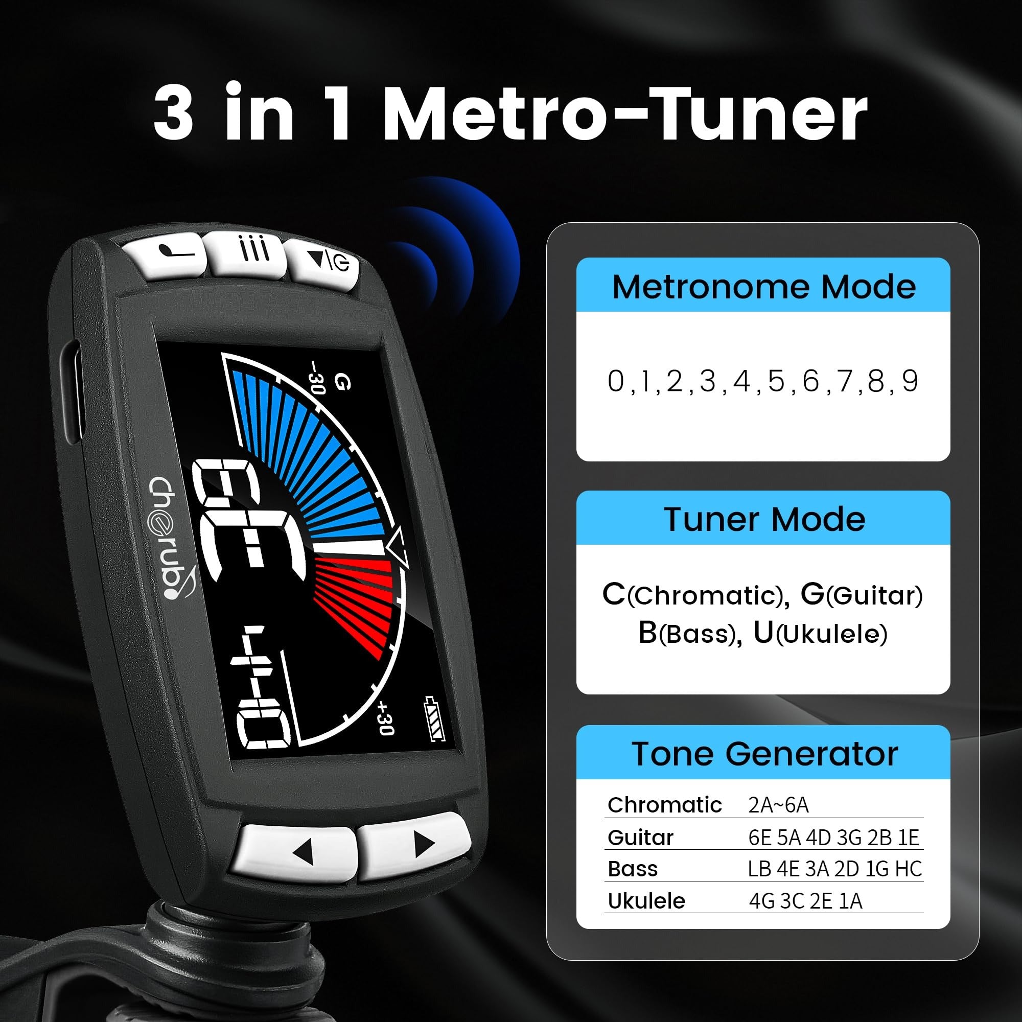 Tuner Đàn Guitar Cherub WMT-560 3 In 1 Metronome Tuner-Mai Nguyên Music