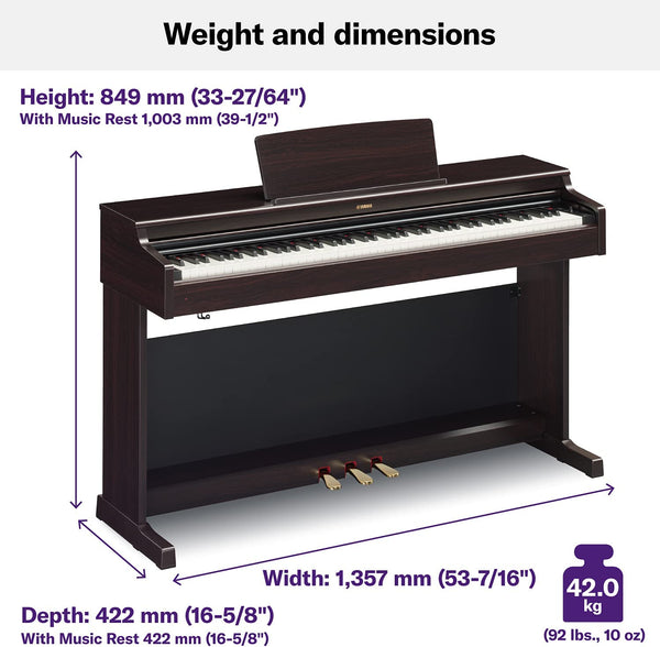Yamaha Arius YDP-164 được thiết kế gọn nhẹ, phù hợp cho không gian nhỏ
