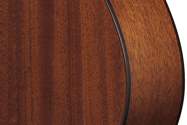 Mặt sau và mặt bên bằng gỗ mahogany châu Phi nguyên khối trên Ibanez AAM700CE