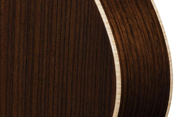 Mặt sau và mặt bên bằng gỗ rosewood nguyên khối trên Ibanez AAM780E