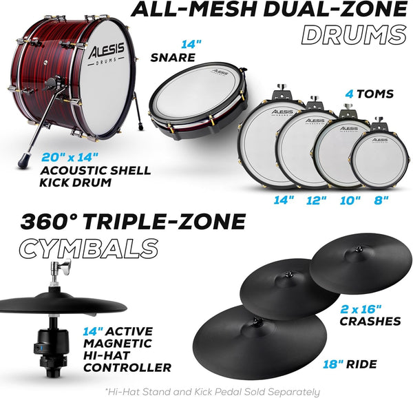 Các mặt Pad trên Trống Điện Tử Alesis Strata Prime đều được sử dụng Mesh Dual Zone