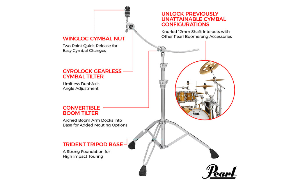 Chân Trống Boom Pearl B1030C w/Boomerang Curved Arm