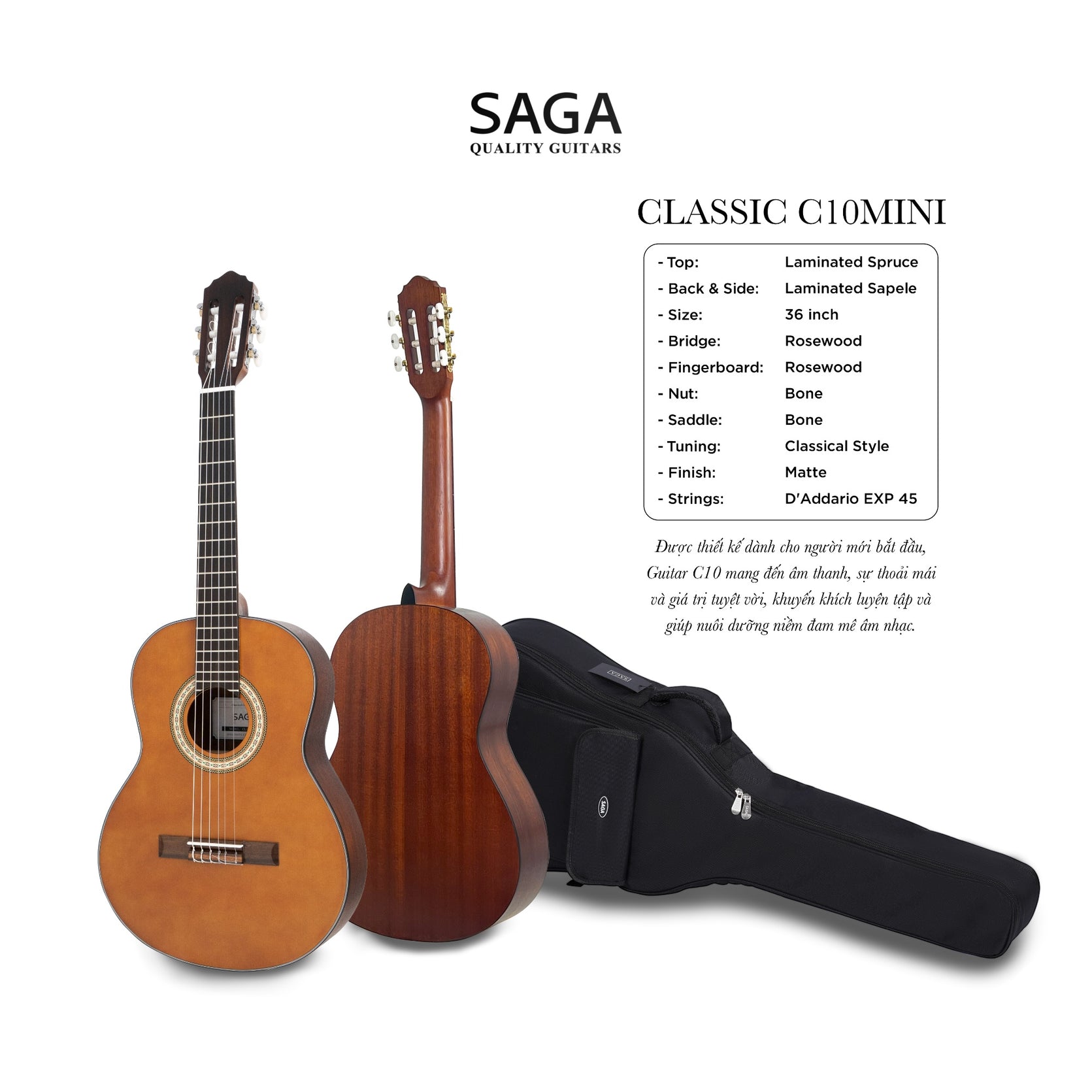 Đàn Guitar Classic Saga C10 Mini Size 3/4