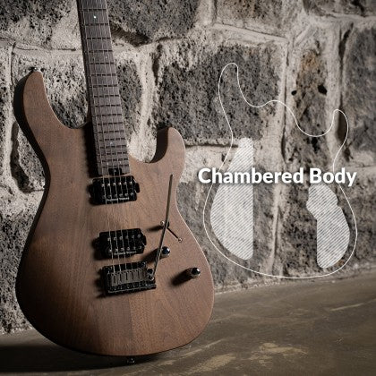Đàn Guitar Điện Cort G300 Raw có thân đàn bằng gỗ mahogany với mặt đàn bằng gỗ walnut 6mm