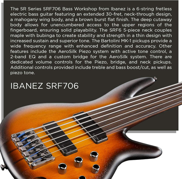 Ibanez Bass Workshop SRF706, Brown Burst Flat