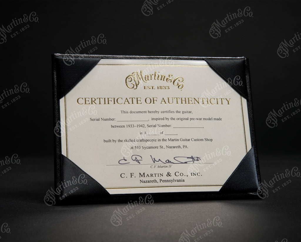 Chứng nhận cho cây đàn Martin D-45 1938 Project 91-7 cho người sở hữu cây đàn quý giá này
