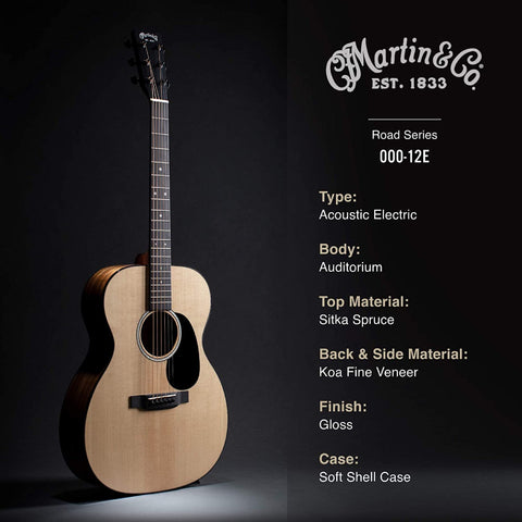 Martin 000-12E Koa được thiết kế với mặt top solid Sitka, lưng và hông gỗ Koa cao cấp