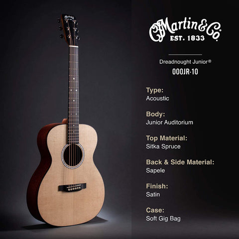 Martin 000Jr-10 thiết kế kiểu dáng auditorium nhỏ hơn so với bản thiết kế tiêu chuẩn
