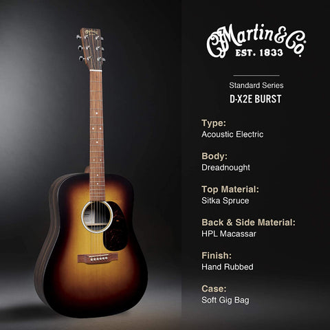 Martin DX2E Burst , Top Sitka Spruce, Macassar HPL Back & Side