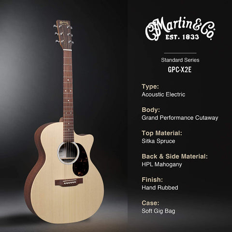 Martin GPC-X2E Mahogany thiết kế mặt trên gỗ Sitka Spruce, lưng và hông gỗ HPL Mahogany HPL và Fishman MX