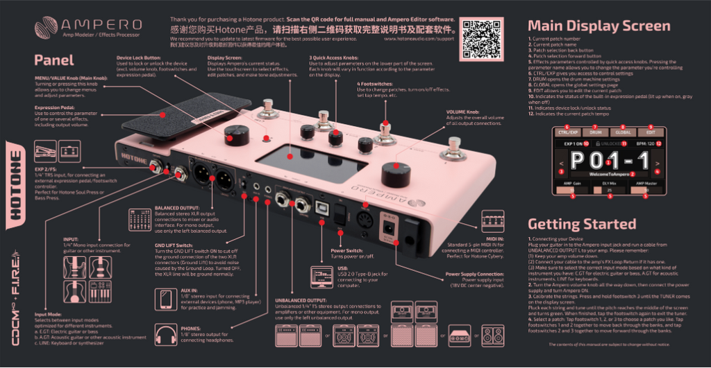 Kết nối I/O trên Multi Effect Pedal Hotone Ampero Pink Limited Edition MP-100