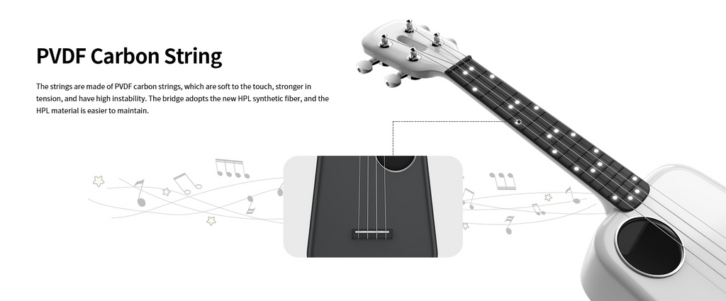 Đàn Ukulele Concert Populele 2 Pro Smart được làm bằng vật liệu fiber carbon