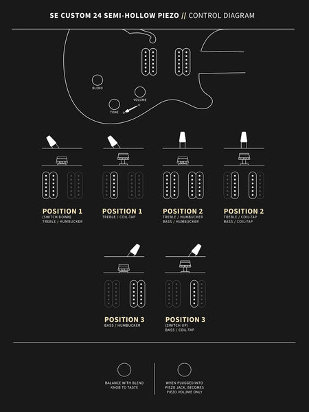 PRS SE Custom 24 Semi-Hollow Piezo - Control Diagram
