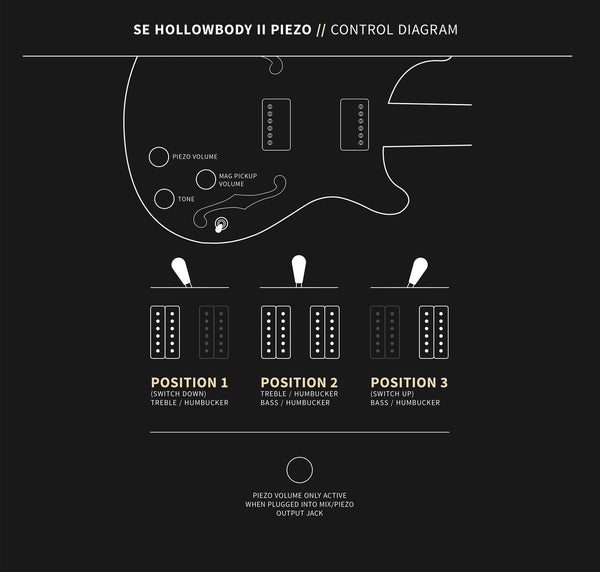 PRS SE Hollowbody II Piezo - Control Diagram