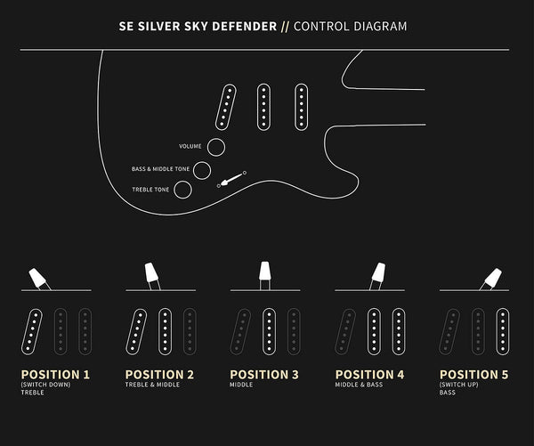 Controls trên Đàn Guitar Điện PRS SE Silver Sky Defender Limited Edition