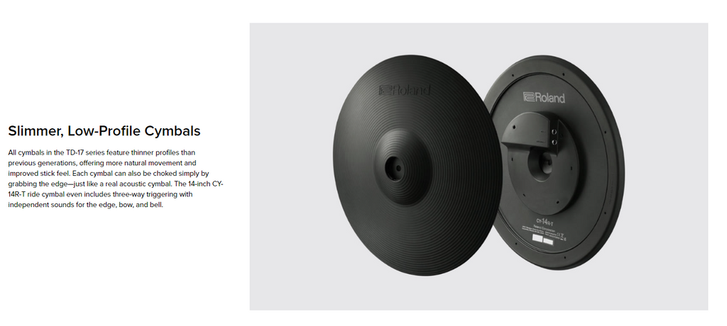 Cymbal mỏng hơn, cấu hình thấp trên Roland TD-17