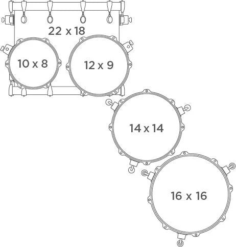 Cấu hình bộ trống Trống Cơ Mapex SE628XB Workhorse Birch 5-Pc Shell Pack (22"/10"/12"/14"/16")